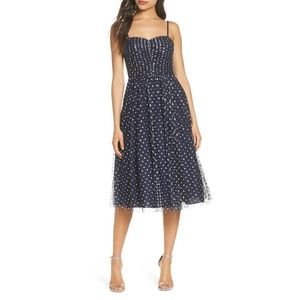 Eliza J Navy Glitter Mesh Fit & Flare Sweetheart Cocktail Dress Size 2 NWT